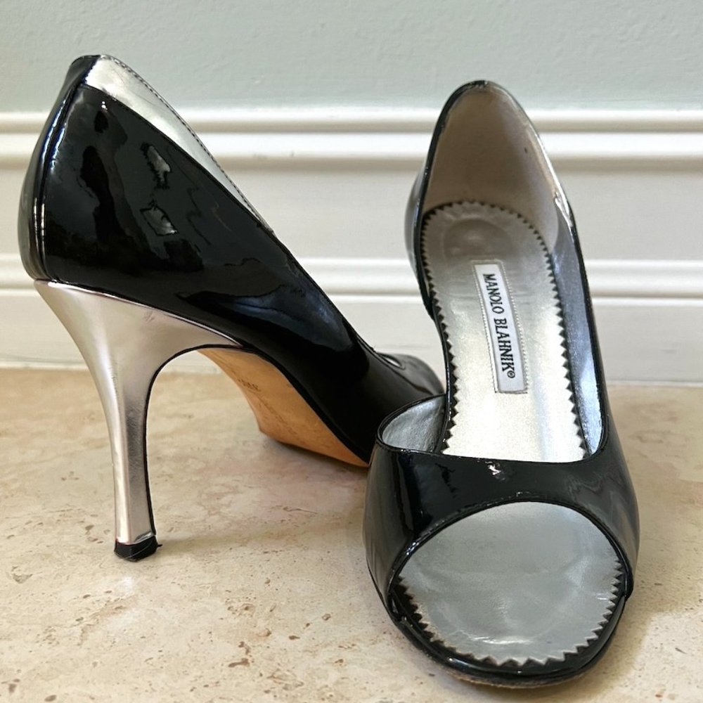 Manolo Blahnik Black and Silver Heels | Women's Size 7 (US)